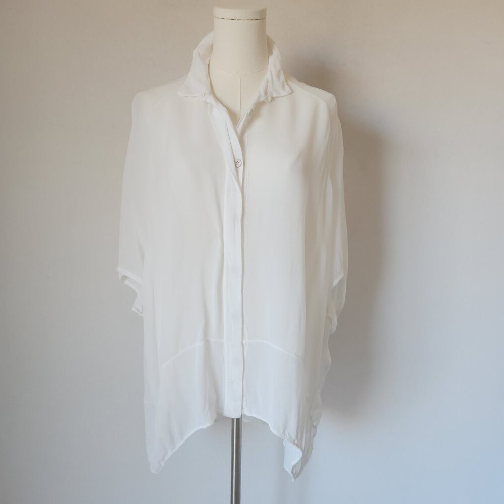 Transit Par Such Made in Italy White Sheer Chiffon Drop-Shoulder Shirt Button-Up